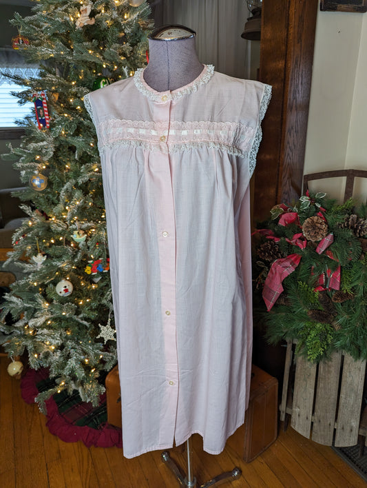 1960s Pink Lace Cotton Nightgown
