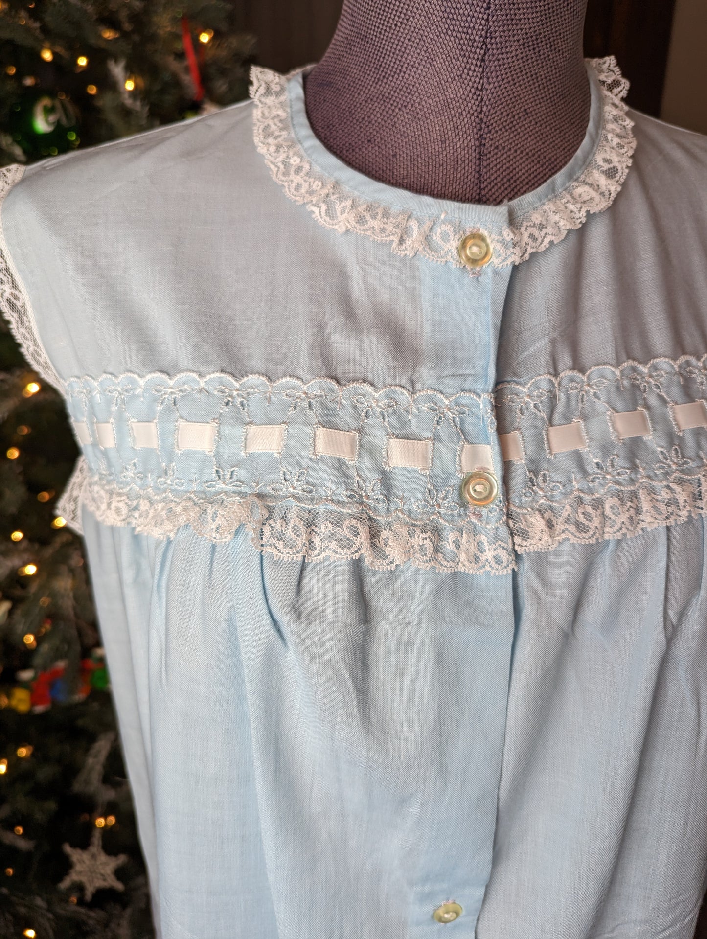 1960s Baby Blue Cotton Nightgown