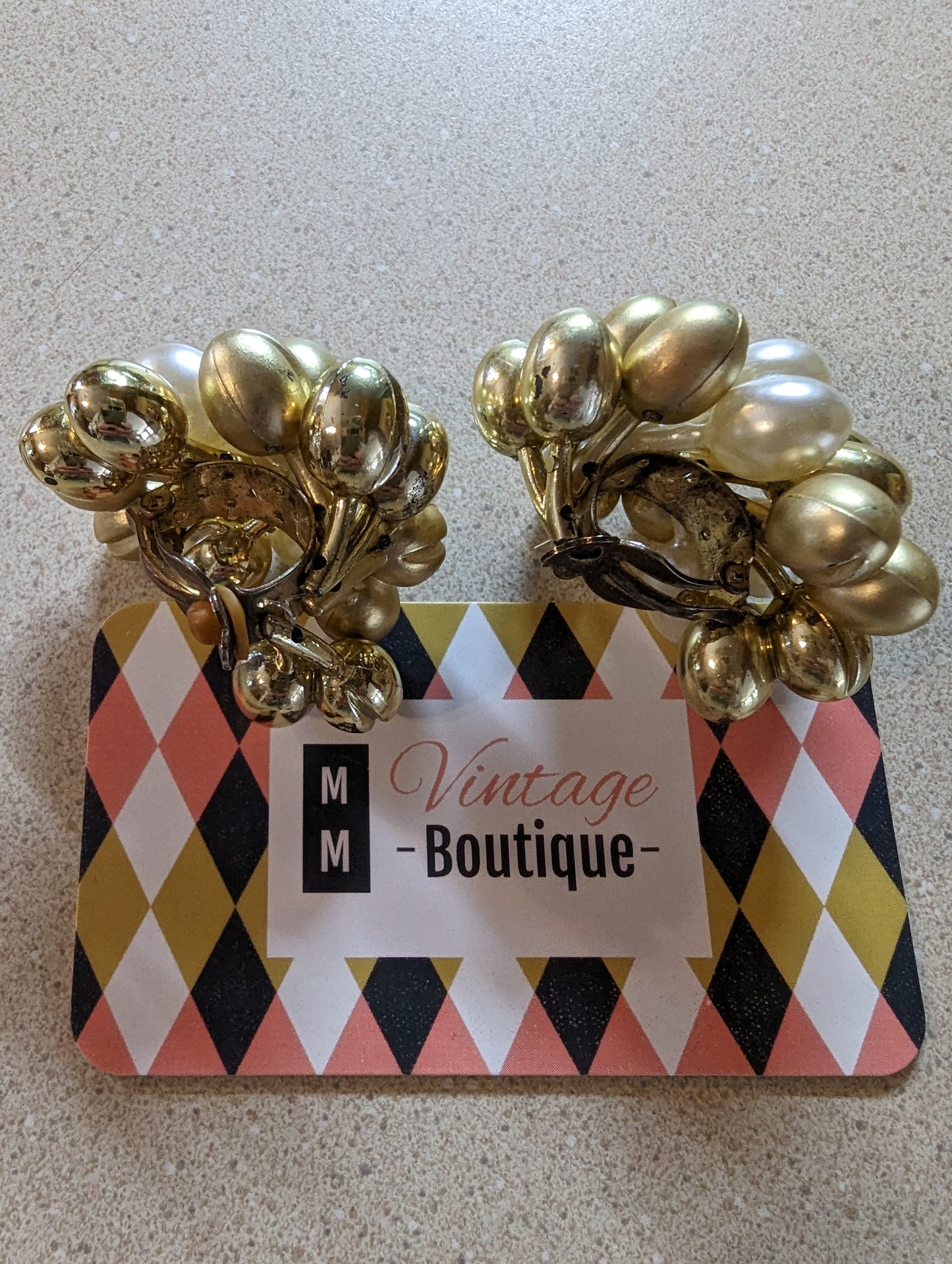 1960s Twiggy Golden Pearl Earrings
