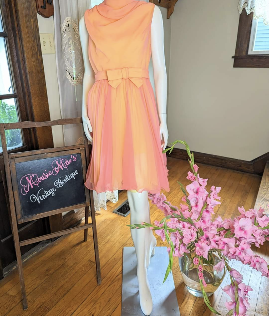 1960s Orange Sherbet Party Dress